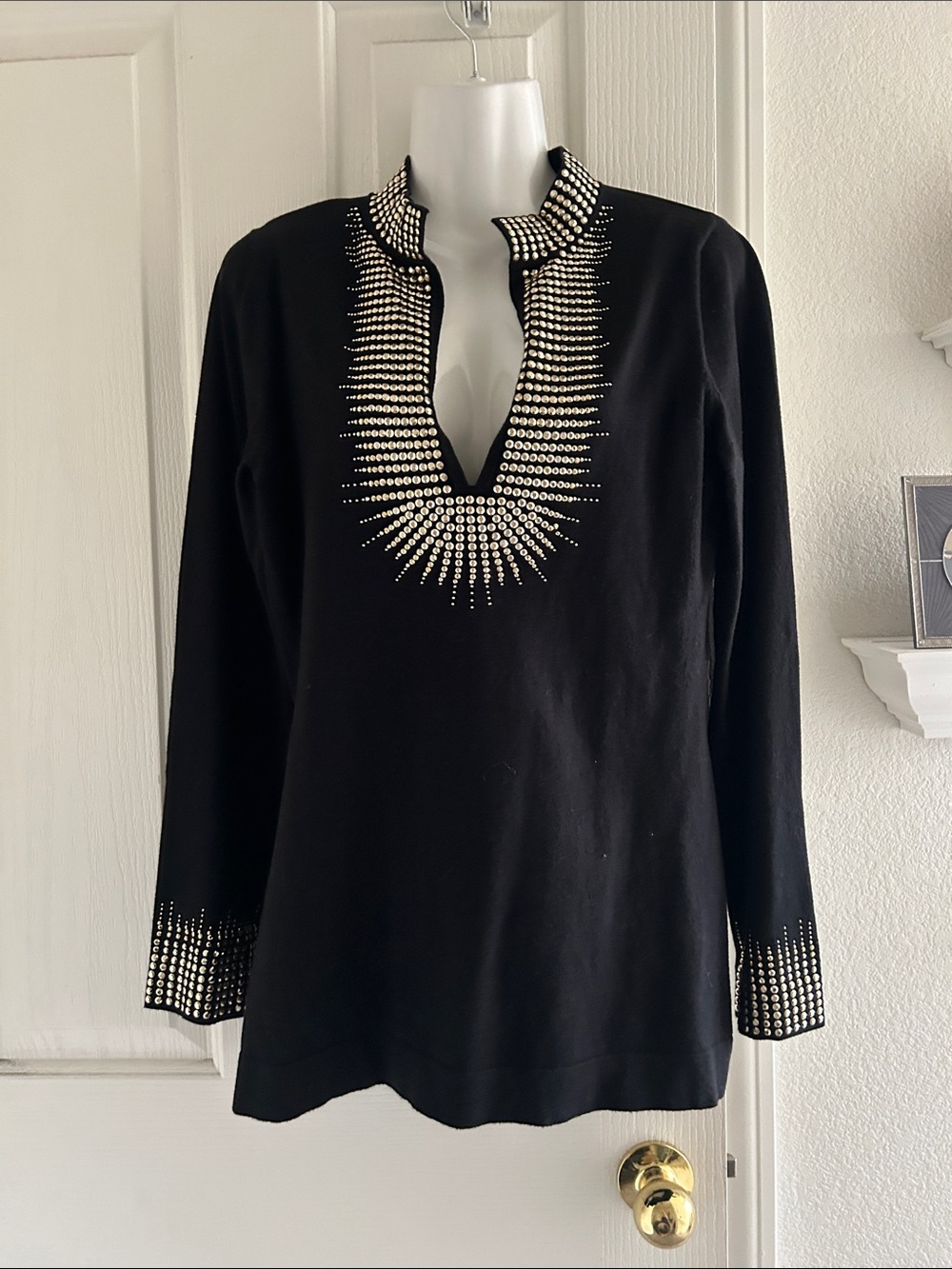 Boston Proper Black Tunic with Gold Stud Detailing